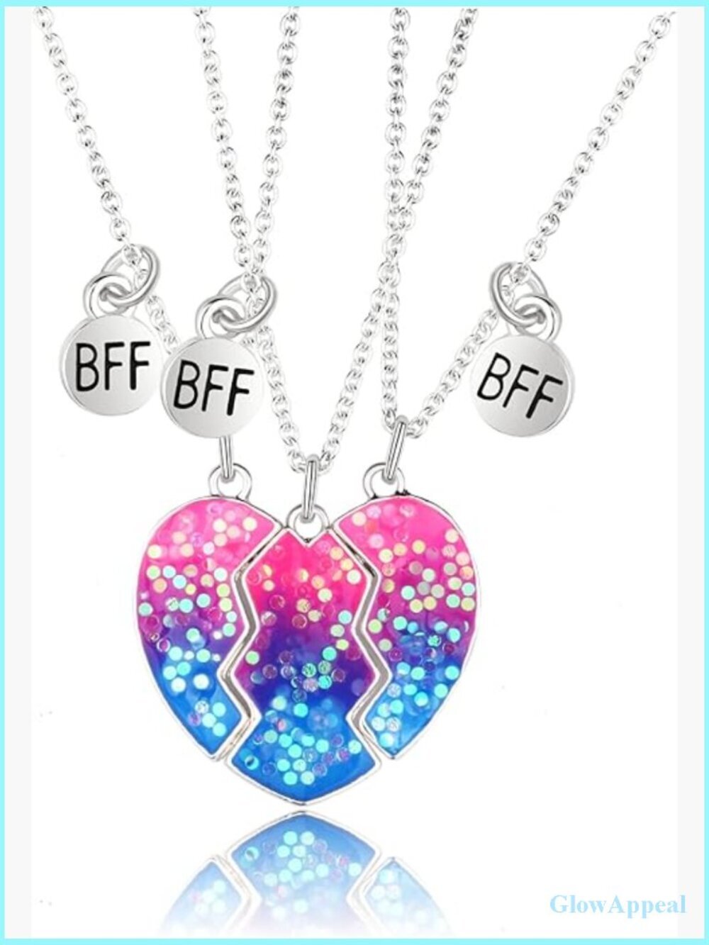 Half Split Heart BFF Friendship Pendant Necklace Set with Cat Charm